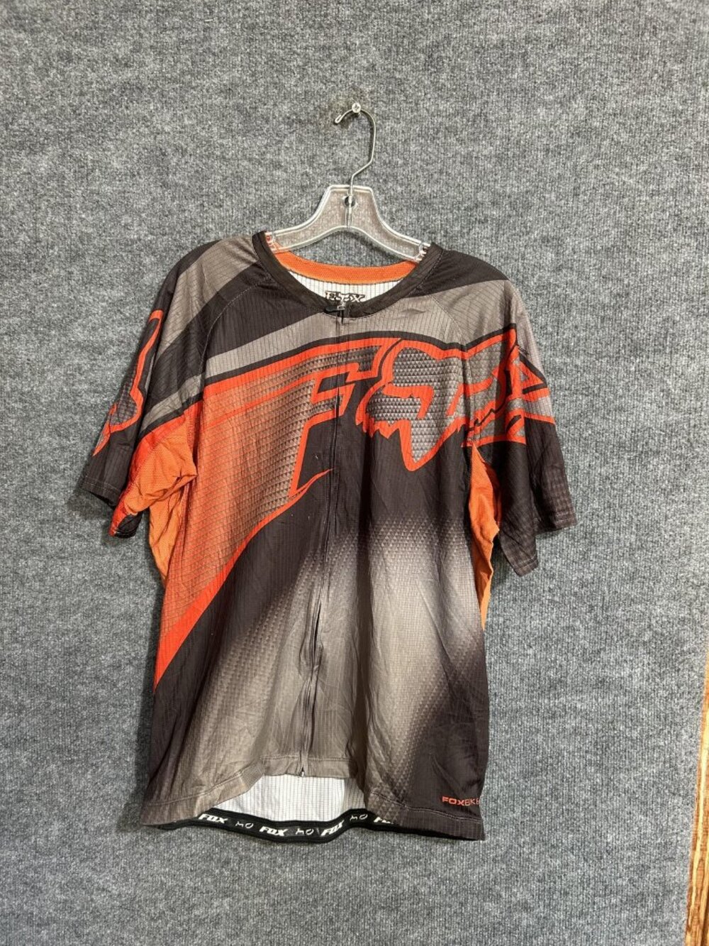 Fox Racing Cycling Jersey Mens XL Gray Orange Short Sleeve Pockets Bike MTB